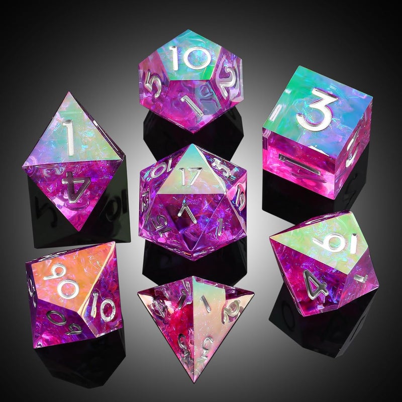 DNDND Iridescent Plating Purple Sharp D&D Dice, Handmade DND Resin Sharp Edge D&D Die with Gift Case for Dungeons and Dragon Tabletop Games (Iridescent Plating Purple) - Image 2